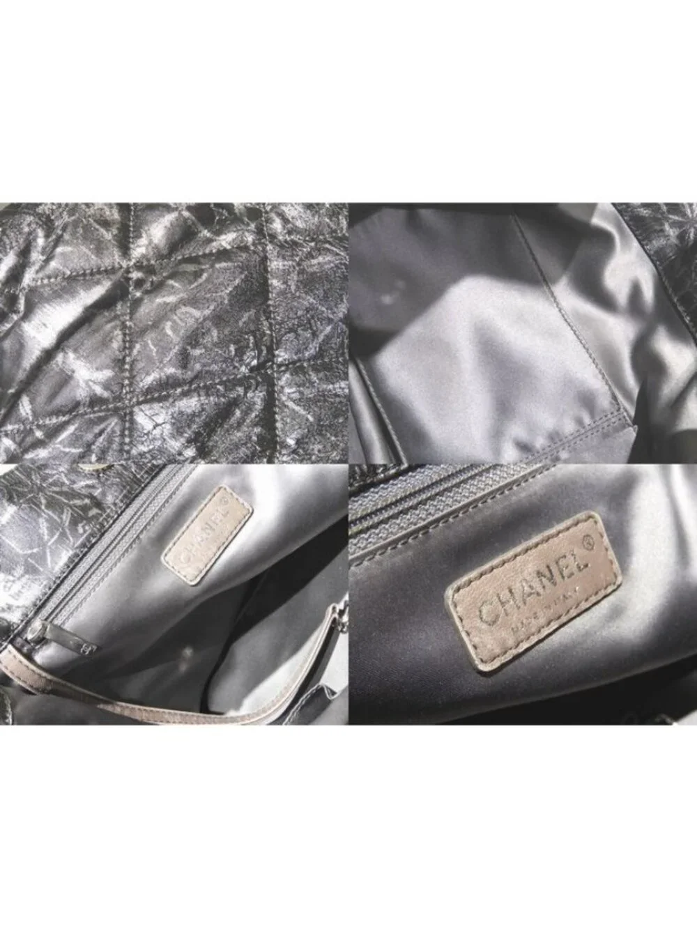 Chanel Nylon Processed Chain Shoulder Bag Gray Silver CC Logo Quilted